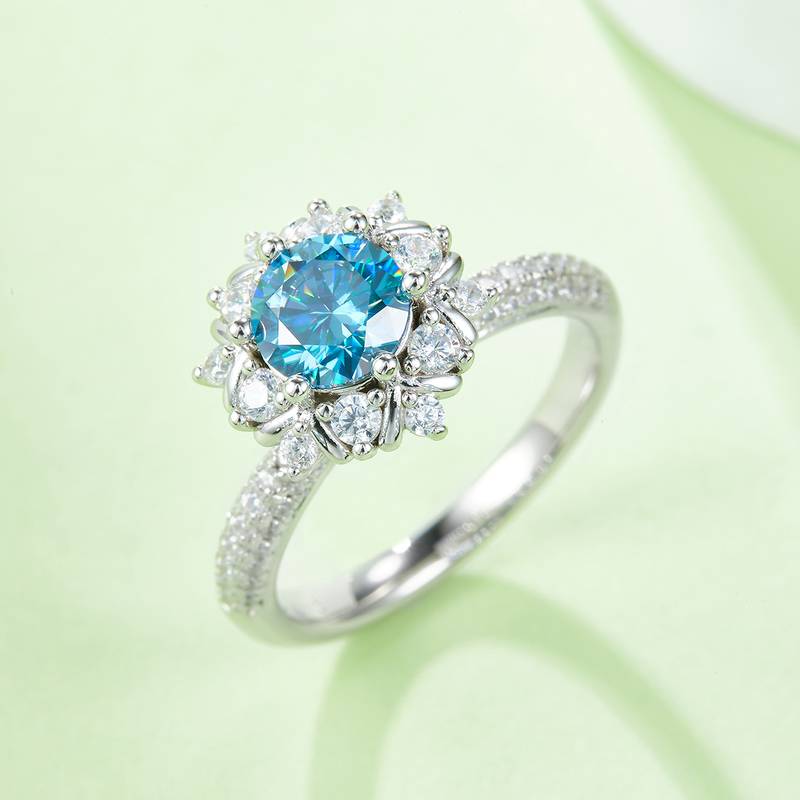 鸾花S925银镀白金MoissaniteWomen's Ring1ctD级